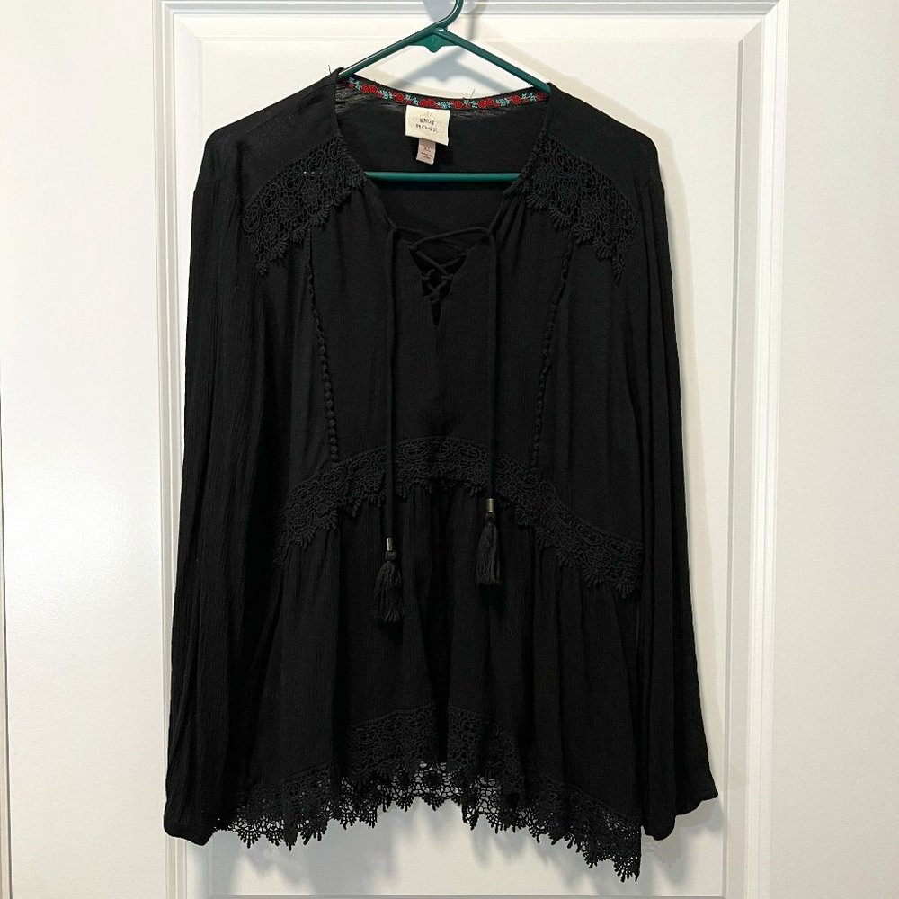 Knox Rose Bohemian Black blouse size XL
